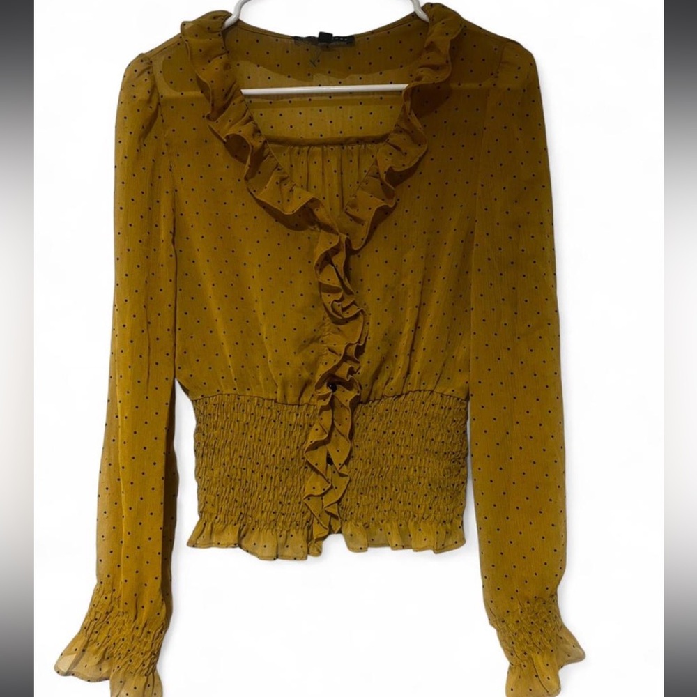 Haute Monde Mustard Ruffled Blouse